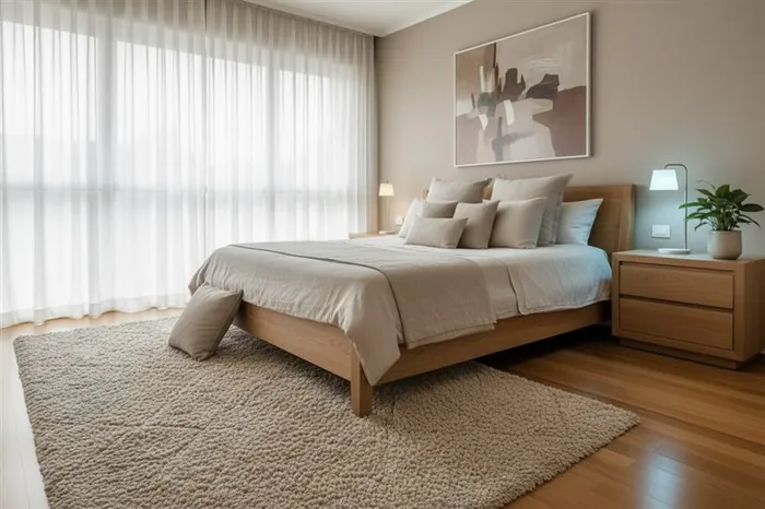 Dormitorio con alfombra con uso normal antes del lavado